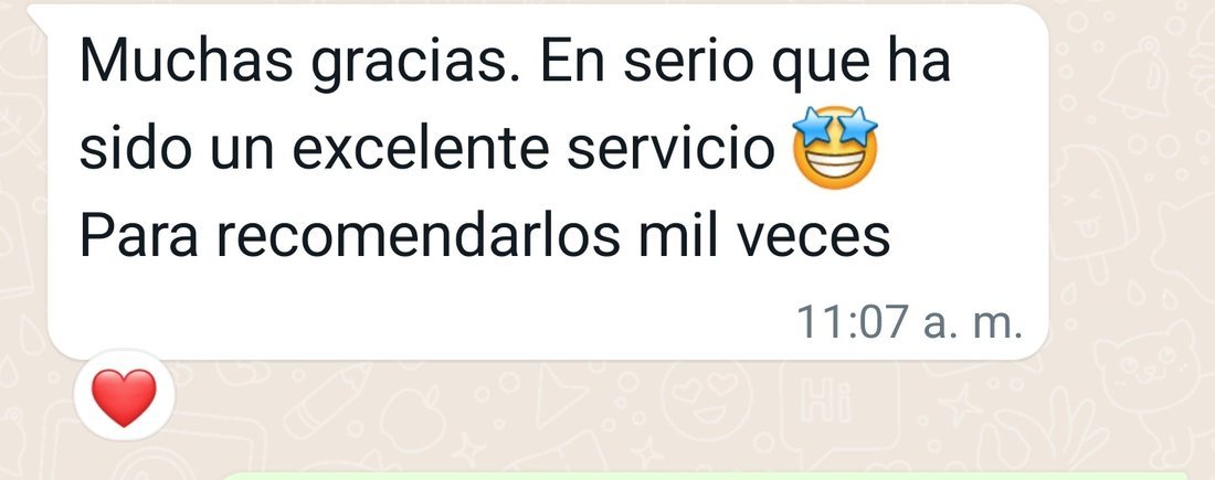 Captura real de WhatsApp: reseña de Andrea B.
